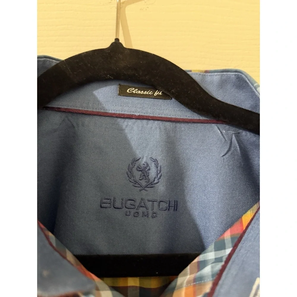 Bugatchi Shirt 2XL Blue Plaid Flip Cuff Button Up Long Sleeve Classic Fit Mens - Picture 2 of 7